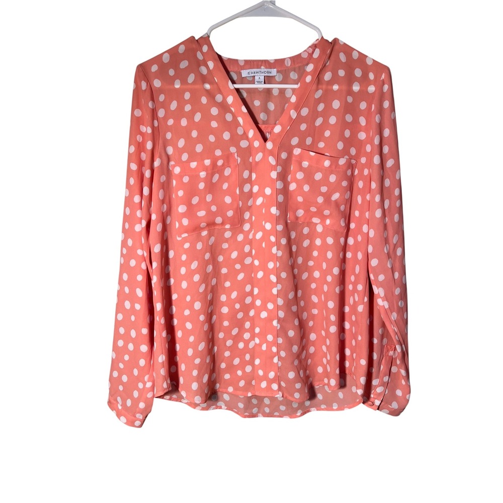 41 Hawthorn Women's Size Small Astrid Two Pocket Blouse Light Pink White Dots